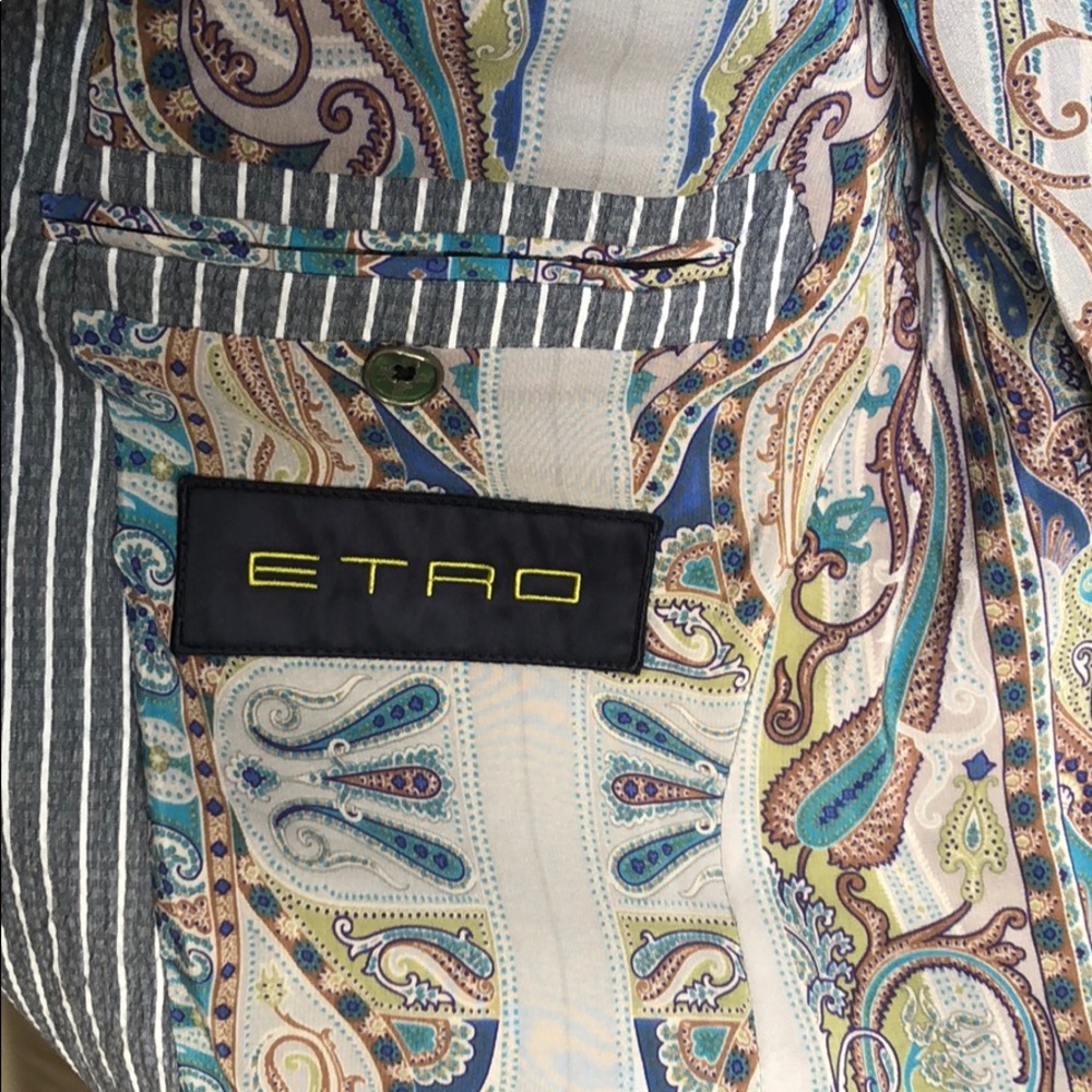 Men’s Funky Striped Etro Blazer with Yellow Flower - Picture 5 of 6